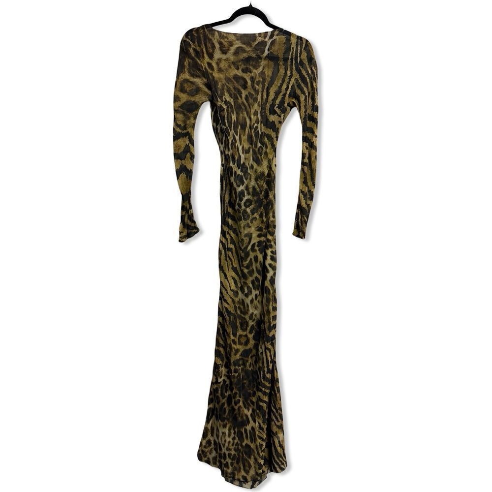 RETROFETE Vienna Dress Animal Print Sheer silk maxi gown lace up FWRD Revolve M - Picture 4 of 14